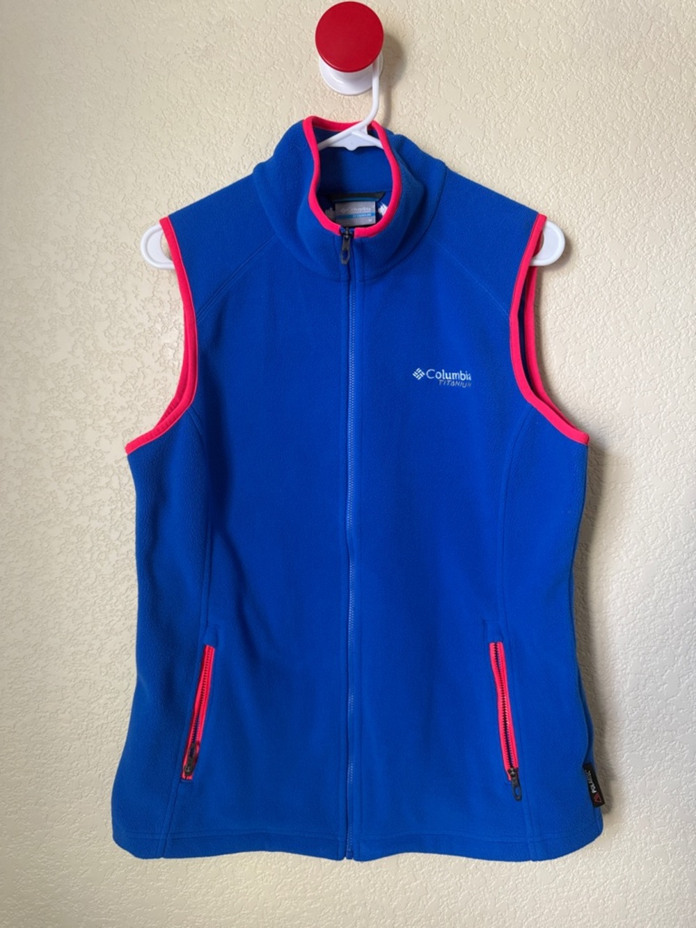 Columbia Titanium Polartec Blue Fleece Vest Pink Trim Women’s Medium